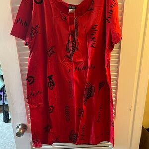 Red Patterned Swim Coverup